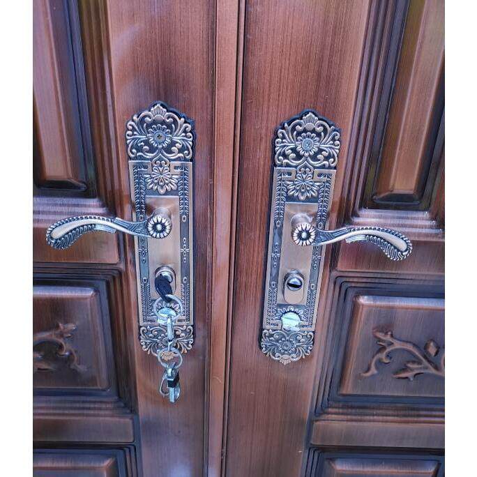 防盗门锁红古铜色大门锁面板把手铝合金双开门把手面板青古铜拉手,基础建材,机械门锁,淘宝优惠券,粉丝福利购,淘宝优惠卷