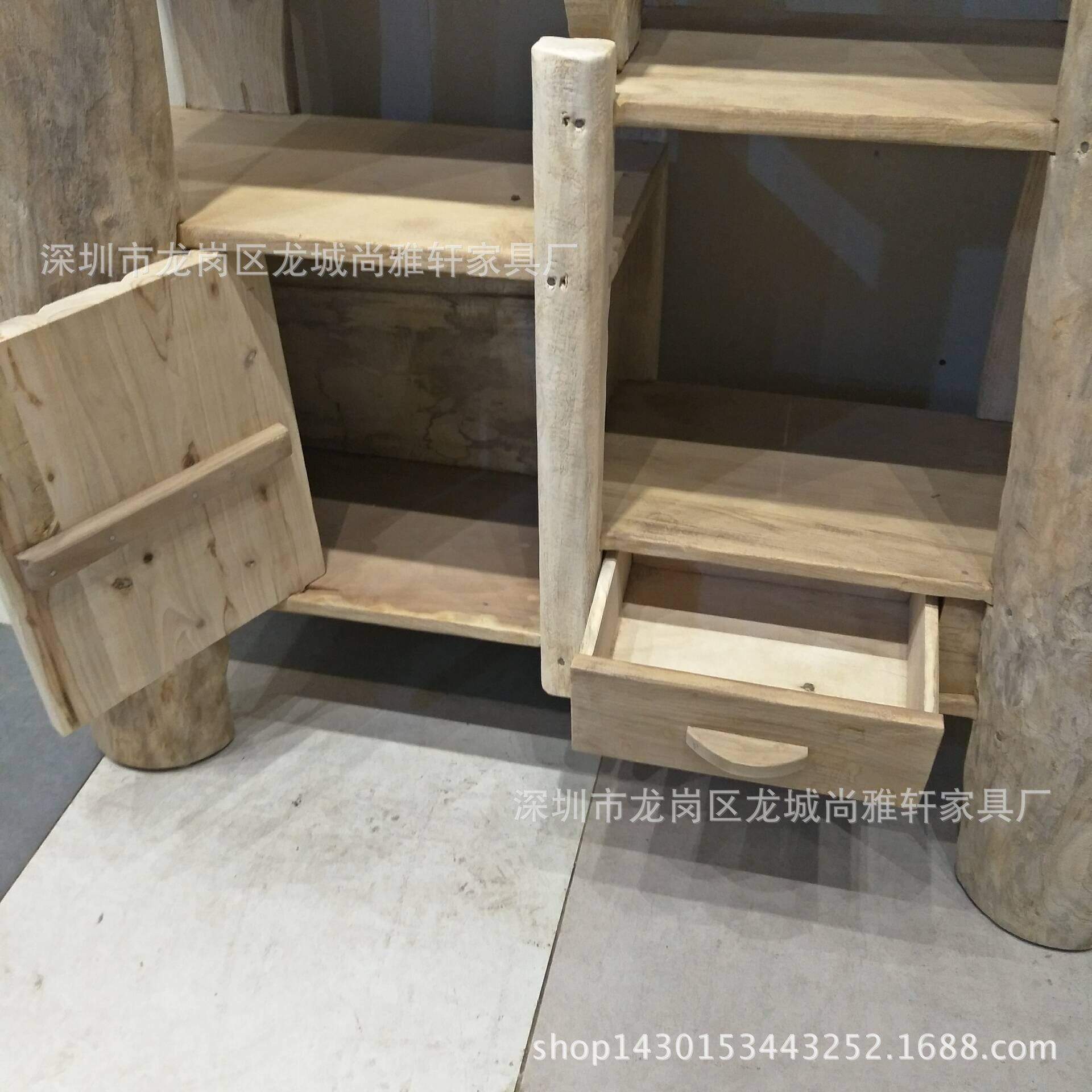 原木家具樟木博古架客厅隔断创意木圈实木隔板摆件展示架免漆做旧