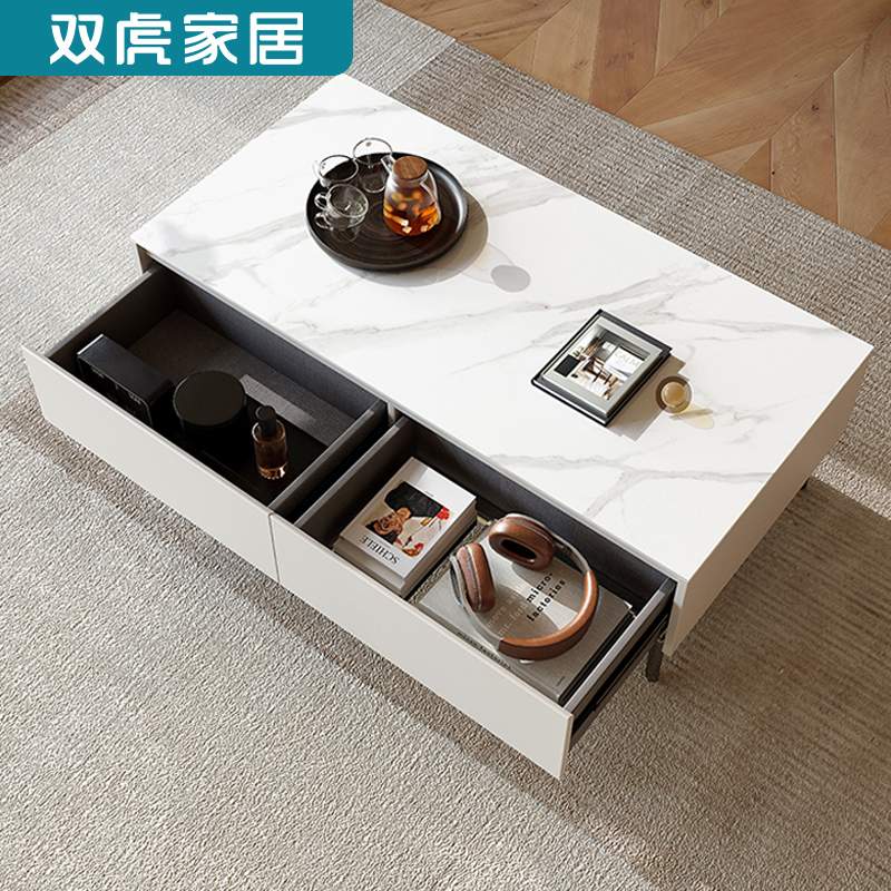 双虎悬空岩板电视柜现代简约轻奢奶油风茶几客厅家用小户型23