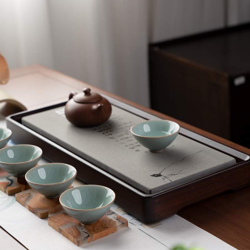 祥福寒食现代简约乌金石高端楠竹家用干泡台茶台茶具茶海茶盘