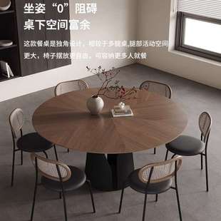 复古风实木圆餐桌家用小户型餐厅圆形饭桌黑胡桃木圆桌带转盘