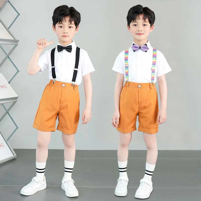 儿童演出服男童毕业礼服表演服夏C季小西装花童主持西服背带裤套