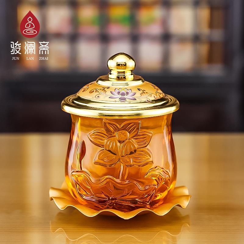 水晶琉璃供水杯供佛水杯观音佛杯家用佛前莲花圣水杯菩萨净水杯