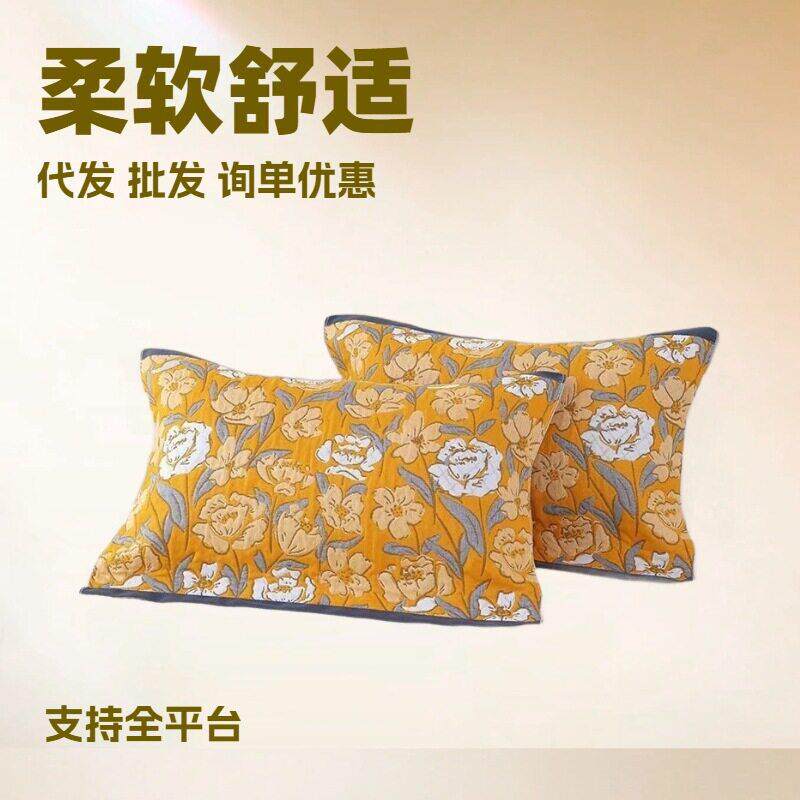 枕巾一对装纱布系加厚灰黄色枕头巾引流爆款透气透气系