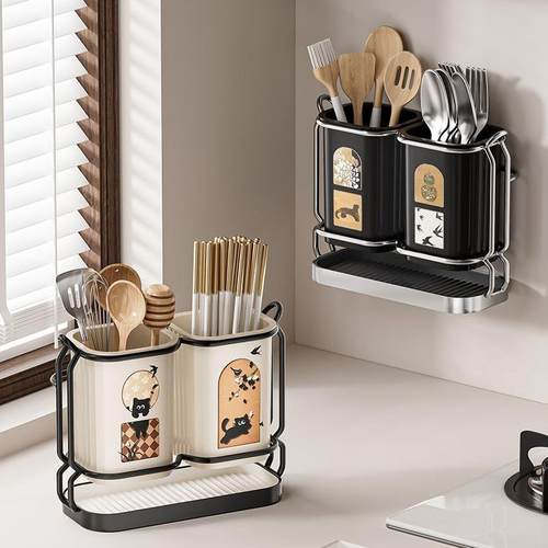 厨房筷子筒台面筷篓餐具勺子沥水收纳盒家用壁挂免打孔筷笼置物架