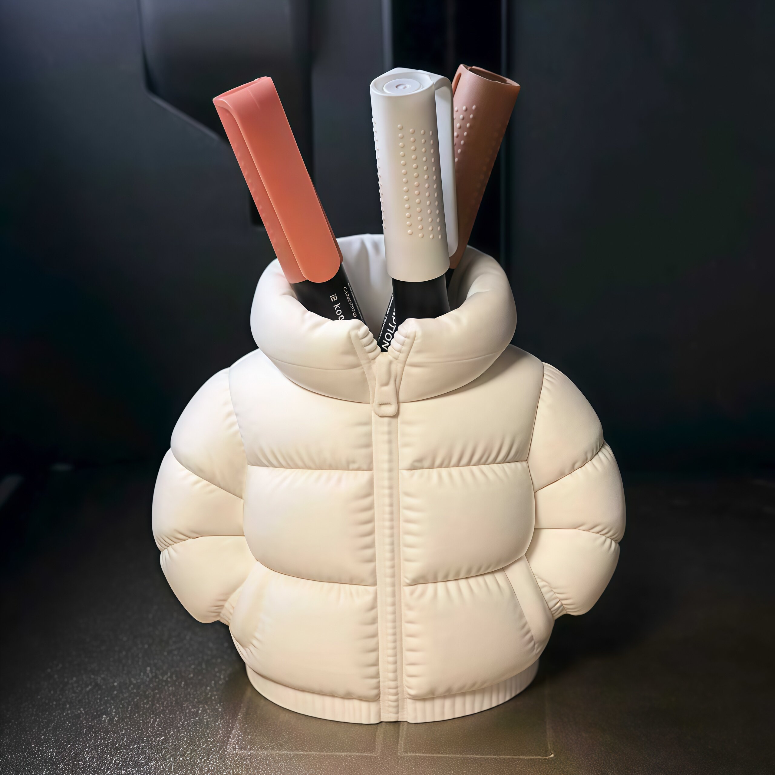 创意3D打印羽绒服笔筒蓬松面包羽绒服造型笔筒文具收纳盒桌面整理