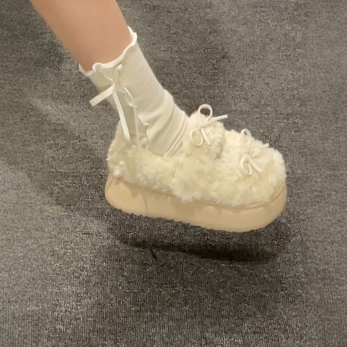 白色棉拖鞋女生冬季毛毛绒厚底可爱包跟防滑保暖家居室内2025新款