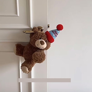 新家的100个快递 圣诞帽小熊门挂把手保护套毛绒公仔挂件家居摆件