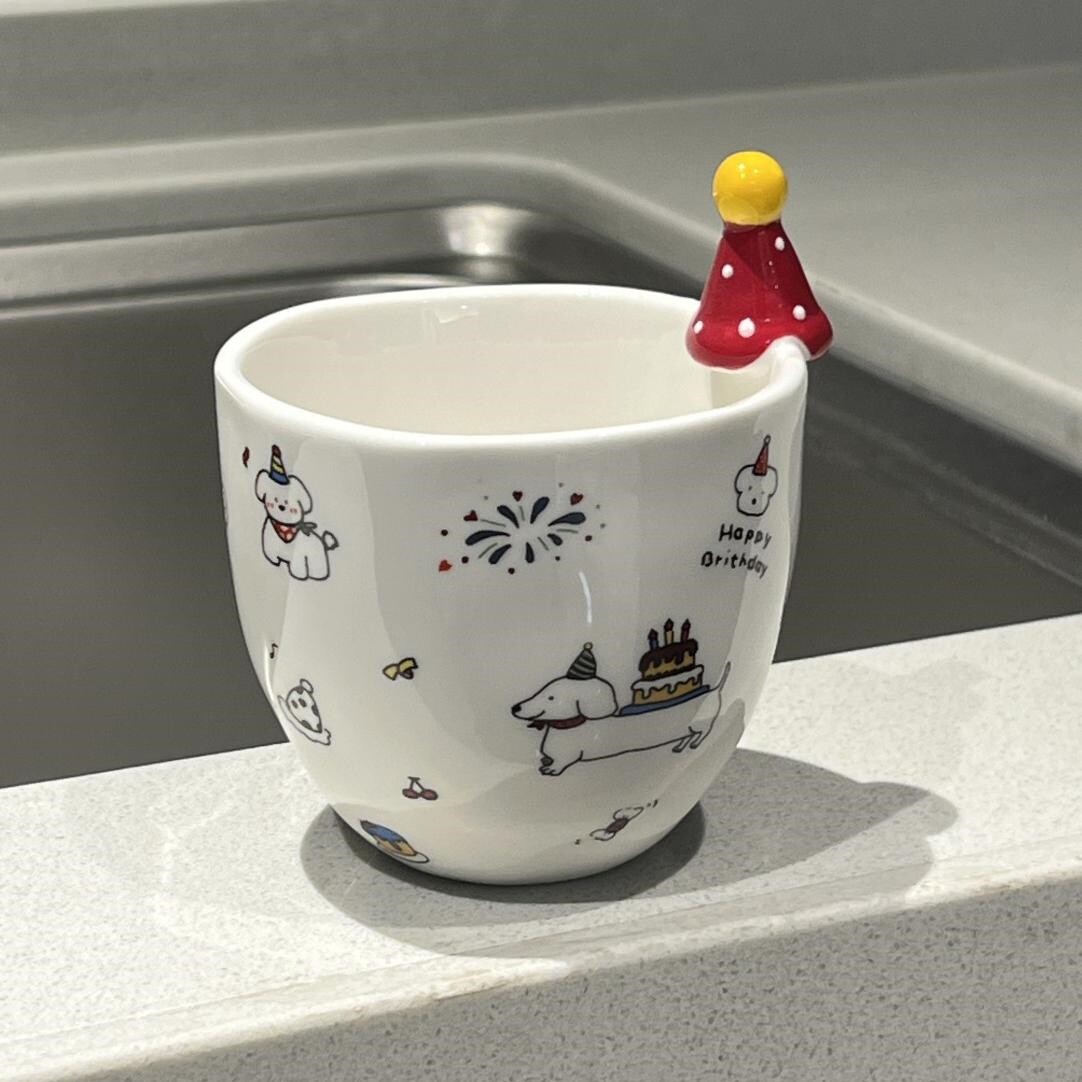生日小狗杯子高级感轻奢高颜值马克杯家用可爱陶瓷杯创意宿舍用