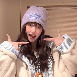 韩版针织帽女秋冬大头围毛线帽ins风粉色含羊毛冷帽薄款美式男帽