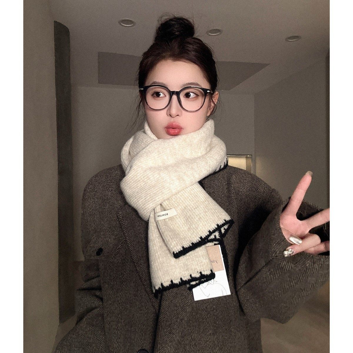 高级感韩版百搭围巾女士秋冬季软糯针织仿羊绒护颈围脖2025新款潮