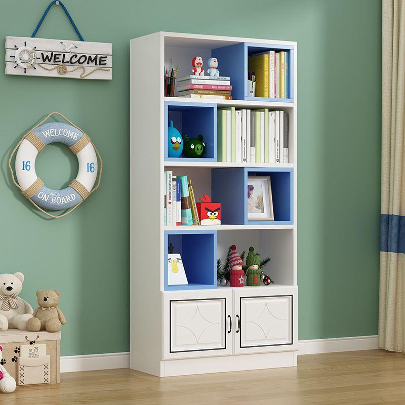 书架置物架落地书柜储物柜一体靠墙收纳家用多层带门防尘展示柜子