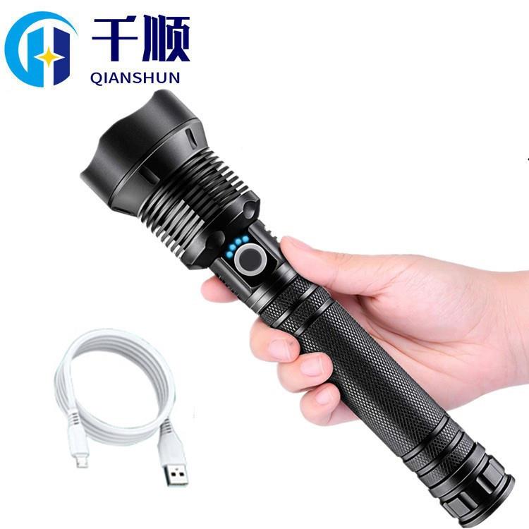跨境P70强光超亮手电筒LED变焦家用远射可充电户外防水便携照明小