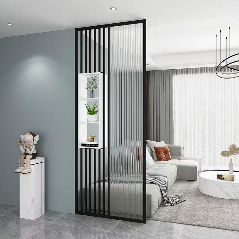 铁艺不锈钢屏风玻璃客厅入户遮挡半墙玄关卫生间隔断镂空轻奢风