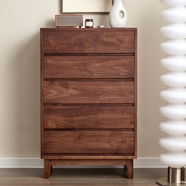 北美黑胡桃木五斗柜现代简约实木抽屉柜卧室储物柜客厅电视柜边柜