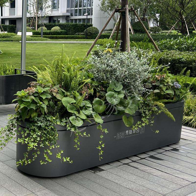 户外不锈钢铁艺花箱组合奶茶店外摆花架广场花槽移动花坛道路树箱