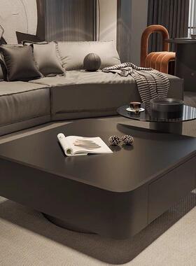 方形黑色岩板茶几轻奢现代简约大户型客厅家用茶桌意式极简设计师