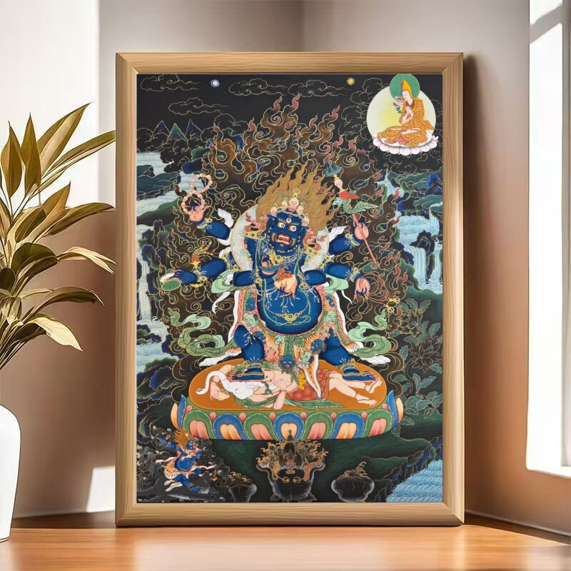 黑财神六臂玛哈嘎拉唐卡相框摆台送朋友闺蜜生日礼物客厅装饰摆件