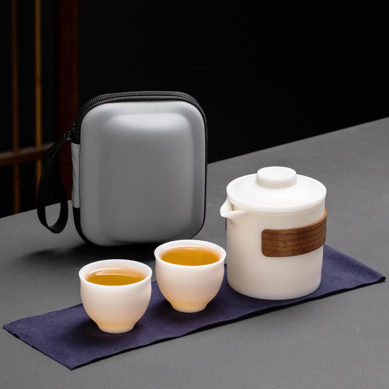 羊脂玉旅行茶具套装便携式户外快客杯一壶二杯高端泡茶壶定制logo