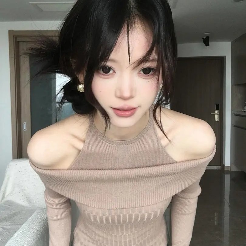 辣妹风设计感假两件一字肩针织衫女毛衣修身显瘦露肩上衣H9-98