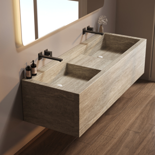 定制浴室柜组合岩板无缝一体盆洗手盆卫生间洞石纹单双盆洗漱台池