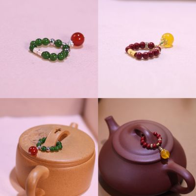 原创天然朱砂防烫防摔石瓢壶盖碗茶道配件小提溜碧玉髓紫砂壶挂件