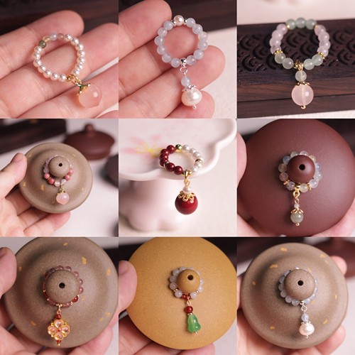 原创新中式紫砂壶盖配件手工小提溜茶壶盖小提溜挂件水晶小吊坠