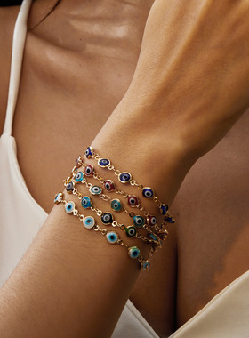 热销 潮流时尚邪恶之眼手链 可调节复古彩色滴油眼睛手链