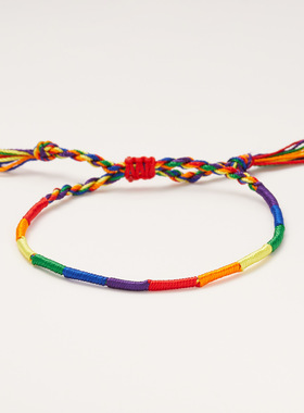 热销七彩色 纯手工编可调节织彩虹手绳尼泊尔友谊七彩手链