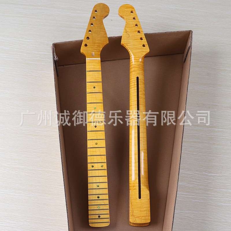 ST6弦22品虎纹琴颈黄加枫亮光琴柄电吉他琴颈配件组装DIY