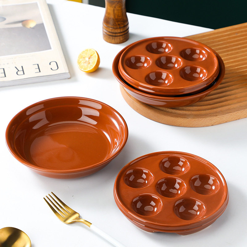 法式焗蜗牛盘子陶瓷蜗牛烤盘焗巴贝拉烤箱用微波炉烤盘餐具鲍鱼盘