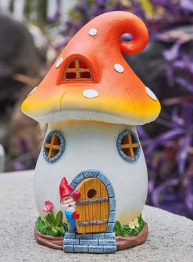 花园庭院阳台装饰布置景观蘑菇屋太阳能户外小夜灯树脂工艺品摆件