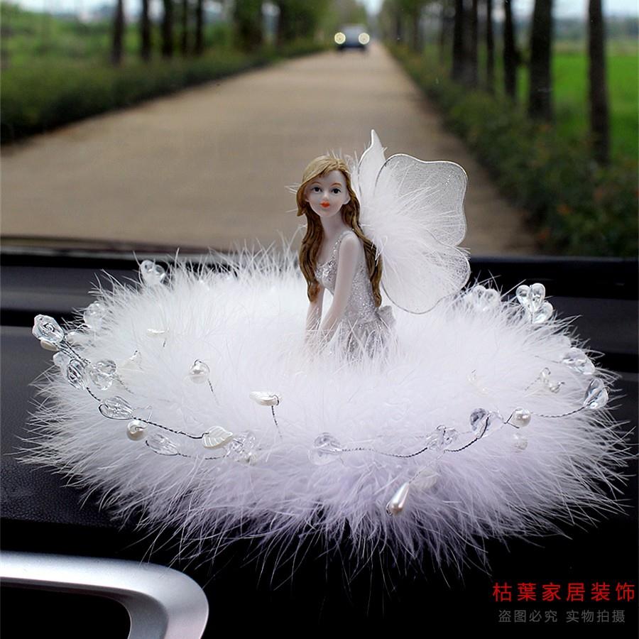 少女汽车内饰小仙女神款车载摆件水晶羽毛垫仪表台装饰品精灵树脂