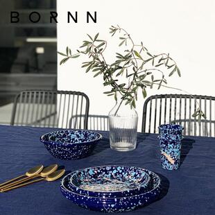 土耳其bornn搪瓷手工餐盘餐具珐瑯盘子牛奶杯家用沙拉酸奶碗托 托