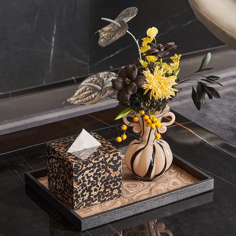 法式软装高级感摆件雪茄盒托盘收纳盒花器组合酒店前台玄关客厅