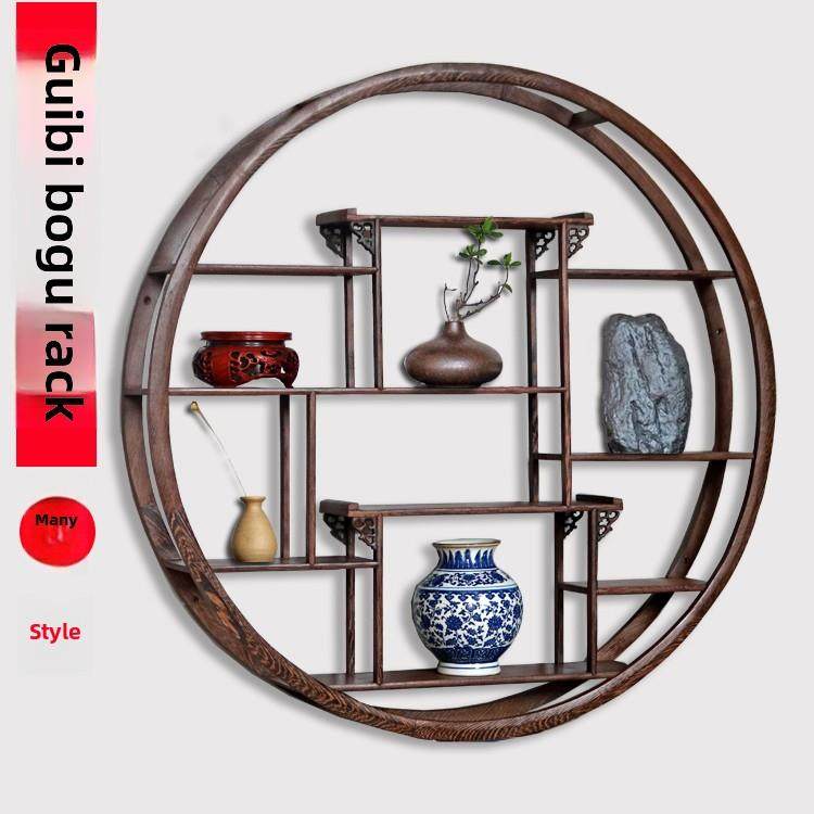 博古架实木中式壁挂式多宝阁挂墙茶壶架子摆架置物架简约现代古董