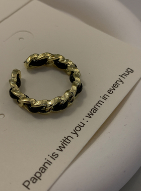 显贵气法式精致黑色链条开口戒指