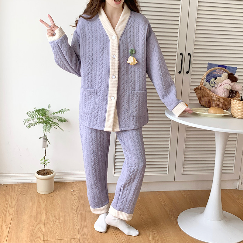 空气棉月子服秋冬季加厚产後哺乳期产妇春秋孕妇睡衣女家居服套装