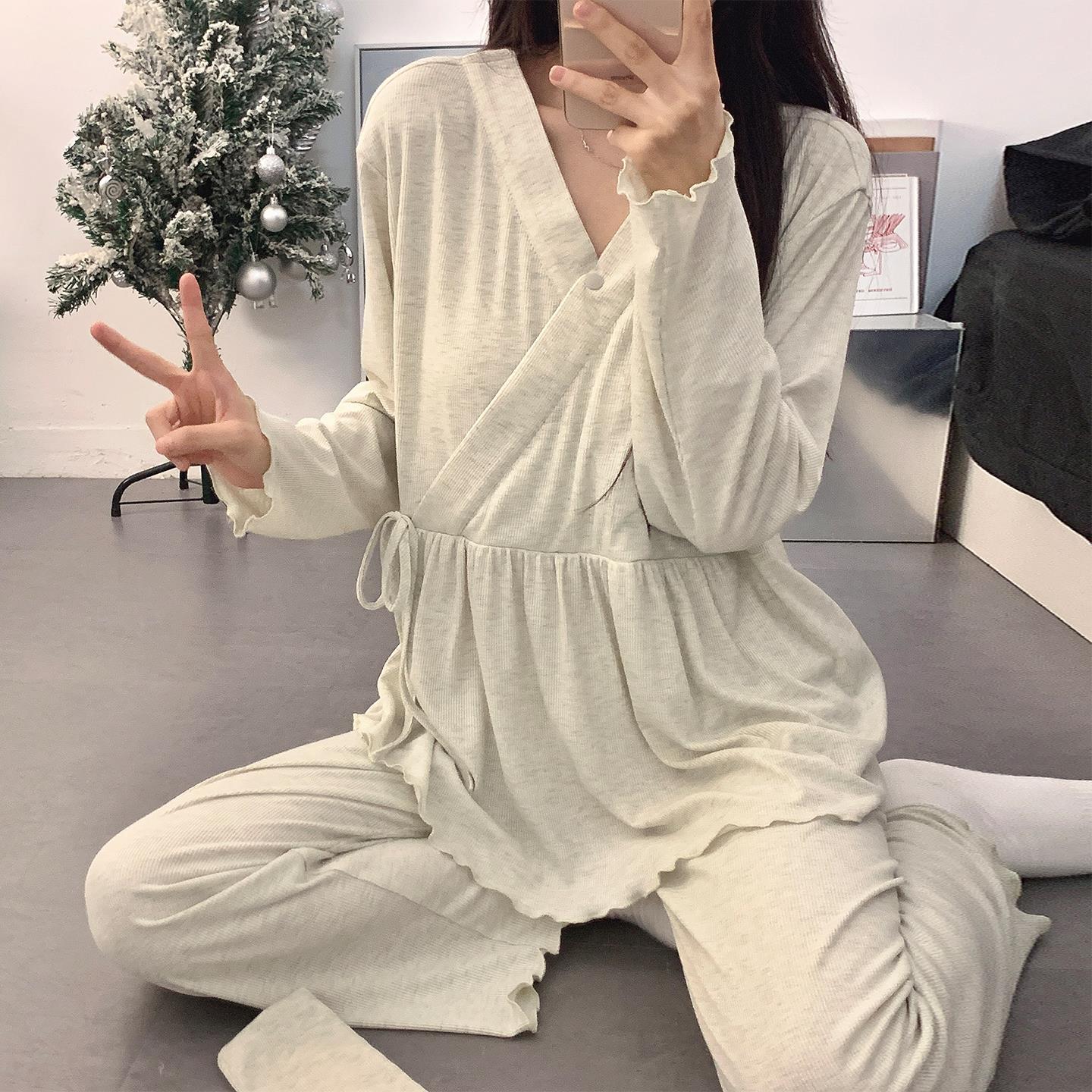 带胸垫莫代尔月子服夏季薄款产后怀孕期孕妇睡衣春秋哺乳衣家居服