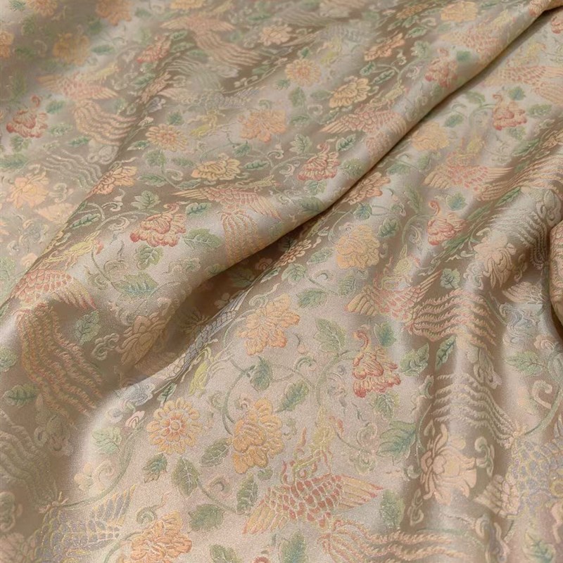 凤穿牡丹 真丝织金提花印花面料 140门幅 新中式服装旗袍汉服布料