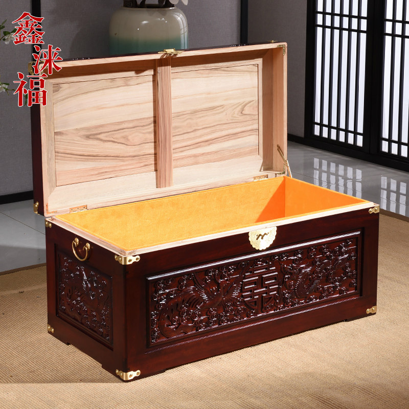 复古香樟木箱子实木陪嫁妆箱结婚箱收纳储物箱字画箱衣箱婚嫁木箱