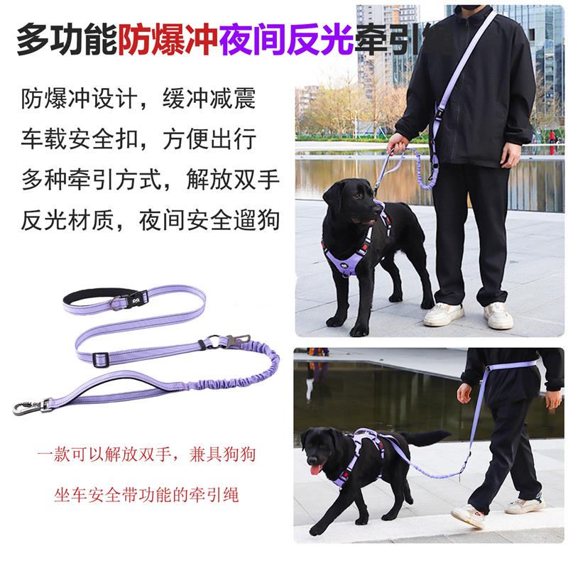 狗牵引绳大中型犬专用防爆冲可伸缩狗绳车载狗牵引绳可伸缩牵引绳