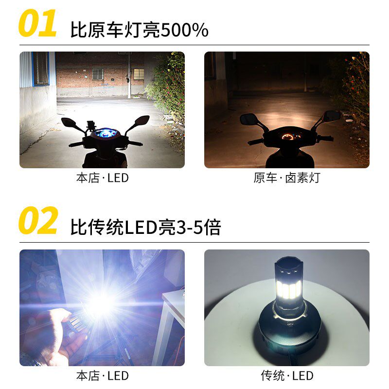 强光摩托车灯泡电动车led大灯超亮 改装内置双爪三爪H4远近光一体