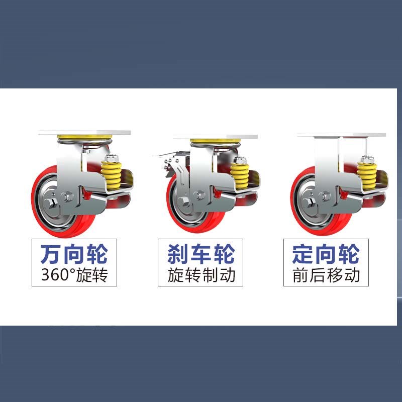 重型镀锌弹簧减震轮4寸-8寸铸铁芯pu聚氨酯静音耐磨承重万向轮