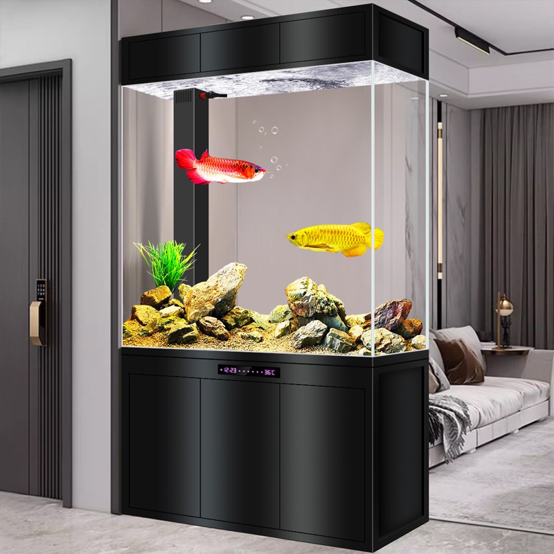 鱼缸屏风玄关隔断柜入户门客厅落地生态水族箱底滤大型超白玻璃缸