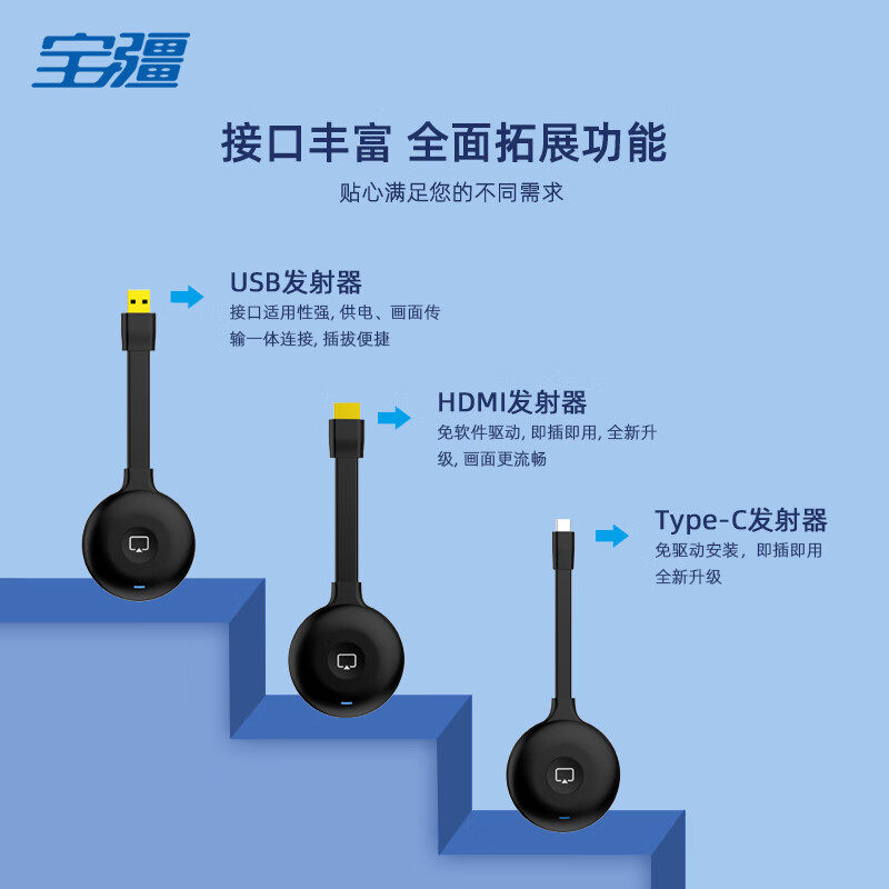 BOEGAM宝疆XS2办公会议无线投屏器 手机平板电脑同屏器免驱动
