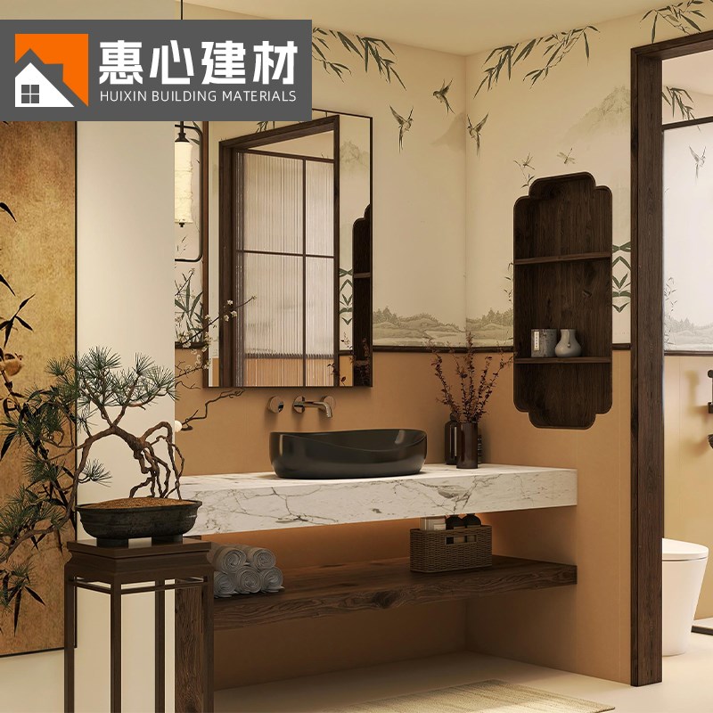 600X1200宋式美学瓷砖山水画荷花厨房卫生间花砖客厅电视背景墙砖