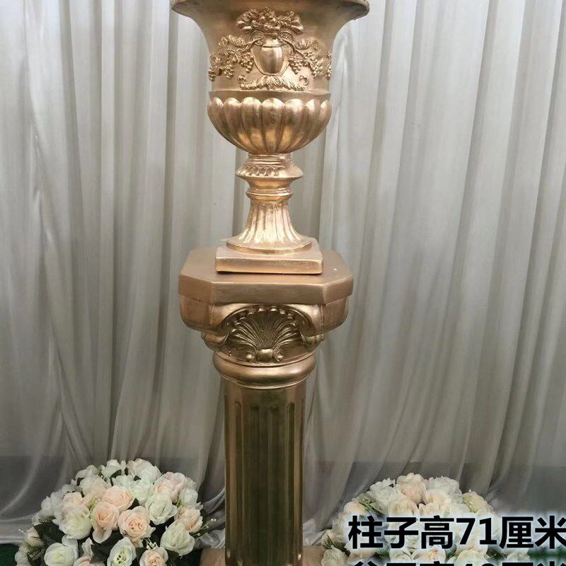 新款特价婚庆金色罗马柱花盆路引架子欧式条纹奖杯玻璃钢婚礼道具