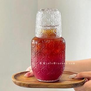 玻璃杯果汁杯大容量海棠花冷水壶一壶一杯套装 复古欧式 家用玻璃壶