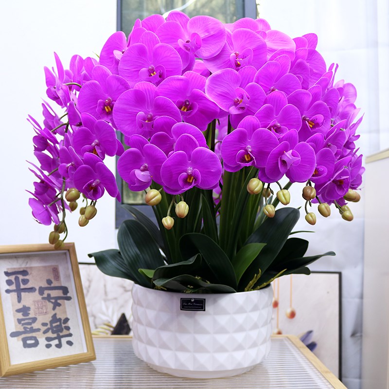 仿真蝴蝶兰大盆保湿手感装饰花客厅花艺电视柜玄关假花前台摆设花